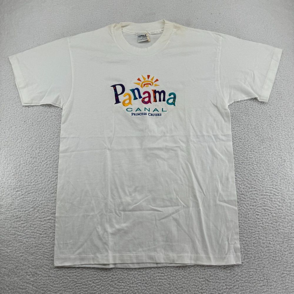 NWD Vintage HRLA Panama Canal Cruises Shirt Mens‎ Large White USA Single Stitch